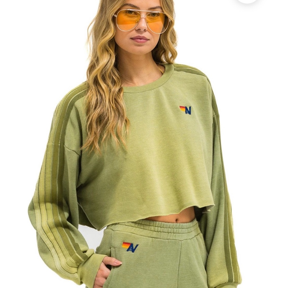 Aviator Nation Olive Green Cropped Sweatshirt